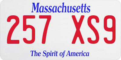 MA license plate 257XS9