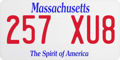 MA license plate 257XU8