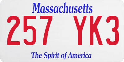 MA license plate 257YK3