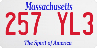 MA license plate 257YL3
