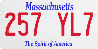 MA license plate 257YL7