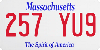 MA license plate 257YU9