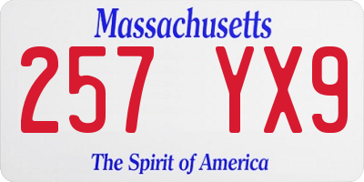 MA license plate 257YX9
