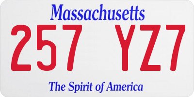 MA license plate 257YZ7