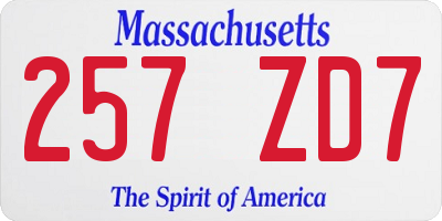 MA license plate 257ZD7