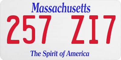 MA license plate 257ZI7