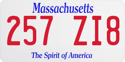 MA license plate 257ZI8