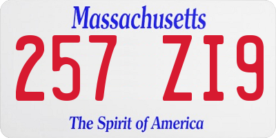 MA license plate 257ZI9