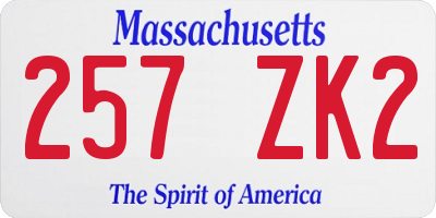 MA license plate 257ZK2