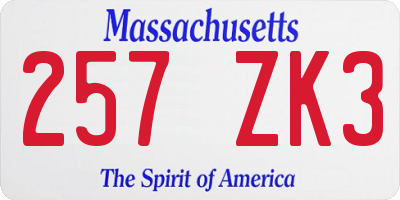 MA license plate 257ZK3