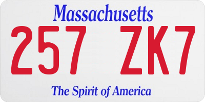 MA license plate 257ZK7