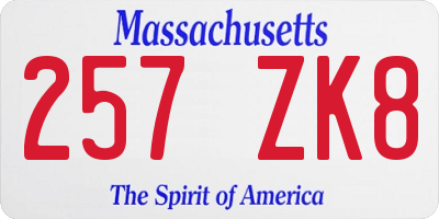 MA license plate 257ZK8