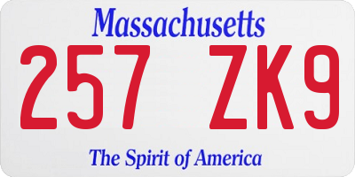 MA license plate 257ZK9