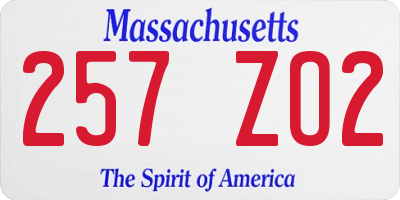 MA license plate 257ZO2