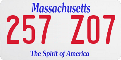 MA license plate 257ZO7