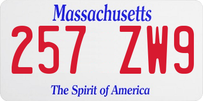 MA license plate 257ZW9