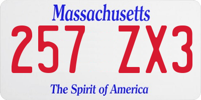 MA license plate 257ZX3