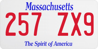 MA license plate 257ZX9