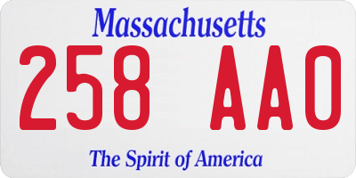 MA license plate 258AA0