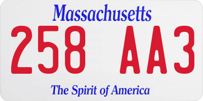 MA license plate 258AA3