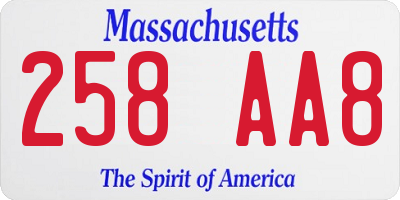 MA license plate 258AA8