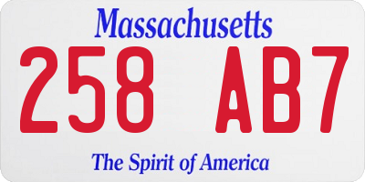MA license plate 258AB7