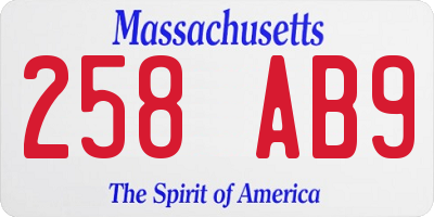 MA license plate 258AB9
