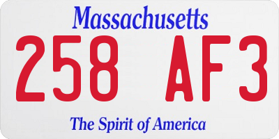 MA license plate 258AF3