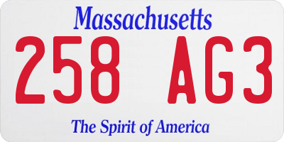MA license plate 258AG3
