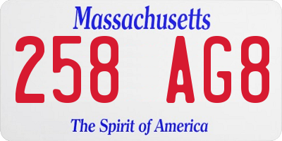 MA license plate 258AG8