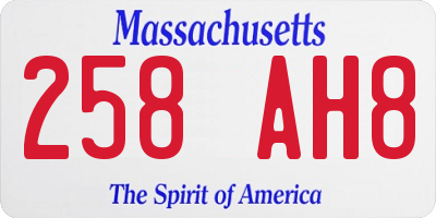 MA license plate 258AH8