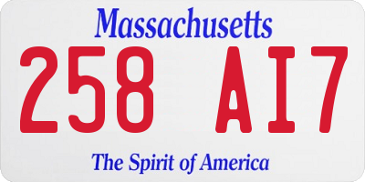 MA license plate 258AI7