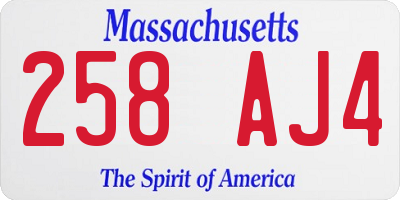 MA license plate 258AJ4