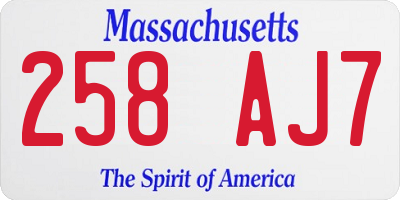MA license plate 258AJ7