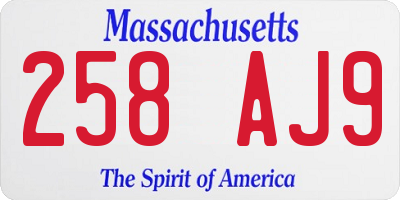 MA license plate 258AJ9