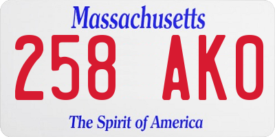 MA license plate 258AK0