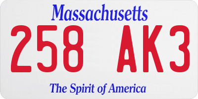 MA license plate 258AK3
