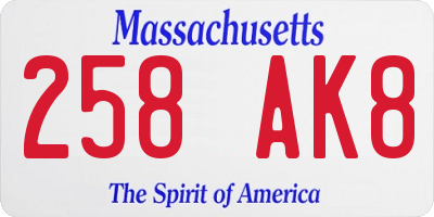 MA license plate 258AK8