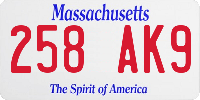 MA license plate 258AK9