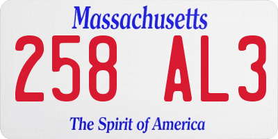 MA license plate 258AL3