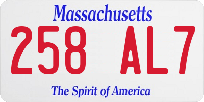MA license plate 258AL7