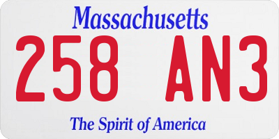 MA license plate 258AN3