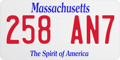 MA license plate 258AN7