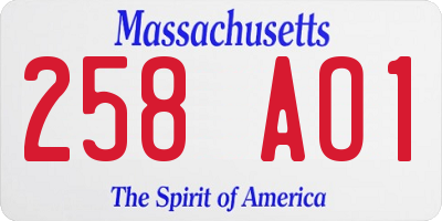 MA license plate 258AO1