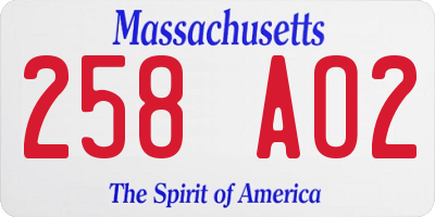 MA license plate 258AO2