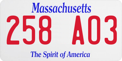 MA license plate 258AO3