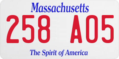 MA license plate 258AO5