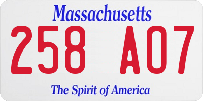 MA license plate 258AO7