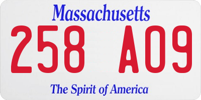 MA license plate 258AO9