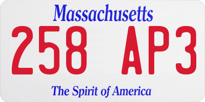MA license plate 258AP3